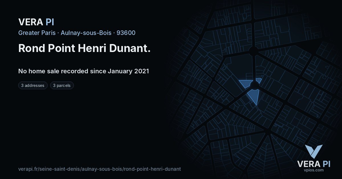 Rond Point Henri Dunant, Aulnay-sous-Bois at night – every parcel coloured by the prices around it, the street's own parcels lit