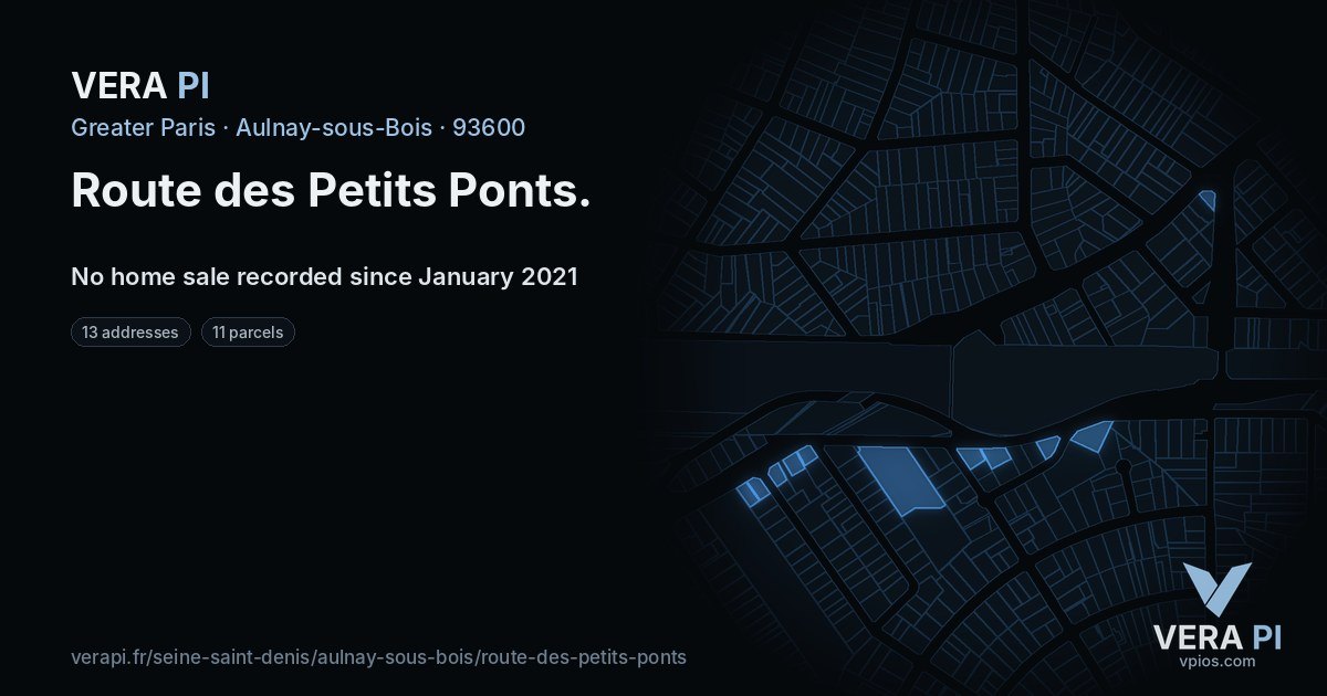 Route des Petits Ponts, Aulnay-sous-Bois at night – every parcel coloured by the prices around it, the street's own parcels lit