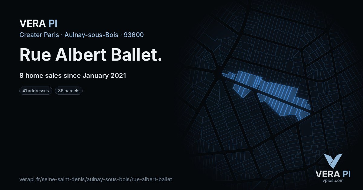 Rue Albert Ballet, Aulnay-sous-Bois at night – every parcel coloured by the prices around it, the street's own parcels lit