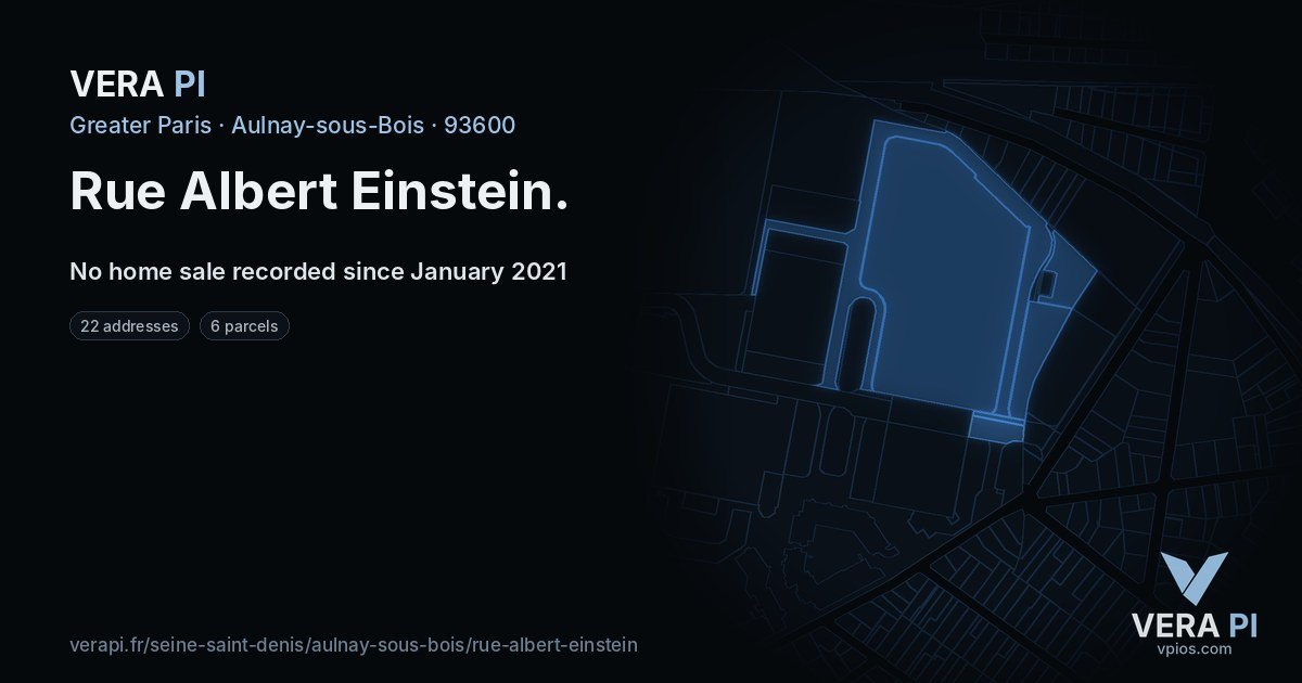 Rue Albert Einstein, Aulnay-sous-Bois at night – every parcel coloured by the prices around it, the street's own parcels lit