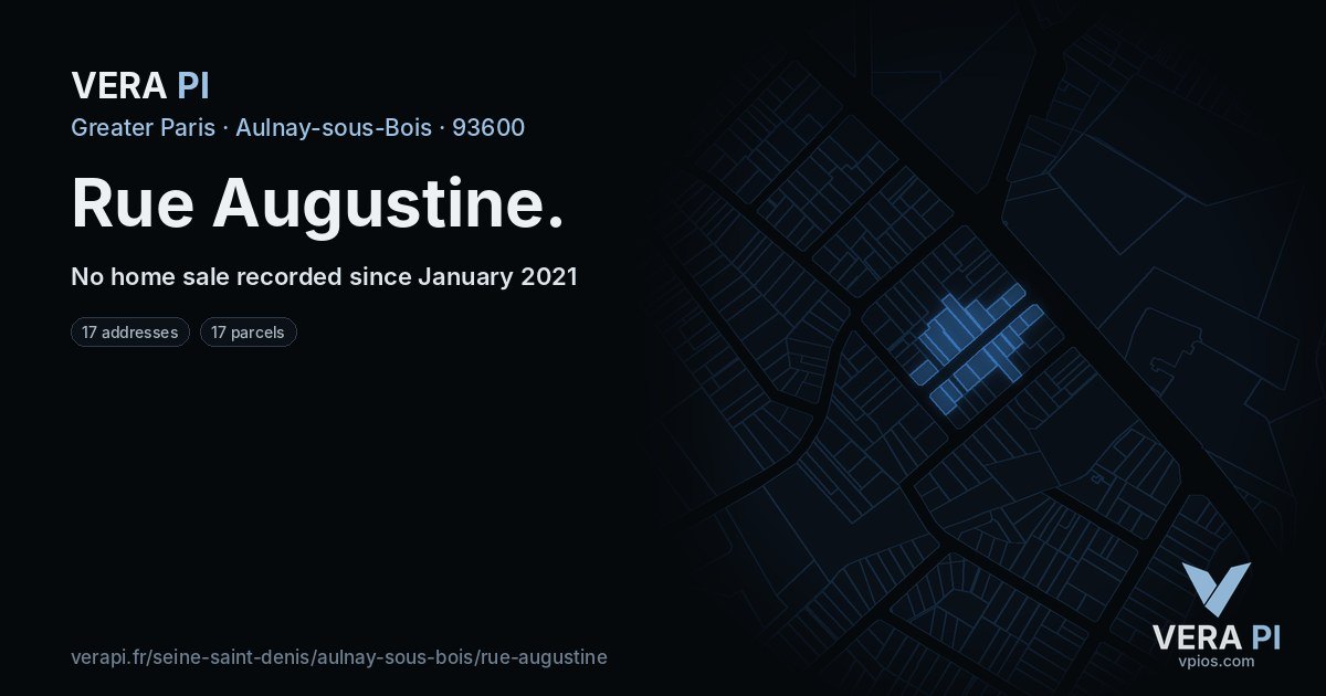 Rue Augustine, Aulnay-sous-Bois at night – every parcel coloured by the prices around it, the street's own parcels lit