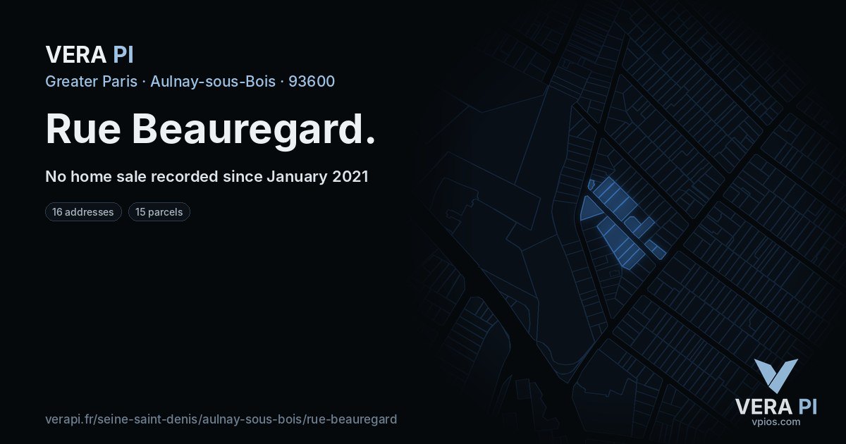 Rue Beauregard, Aulnay-sous-Bois at night – every parcel coloured by the prices around it, the street's own parcels lit