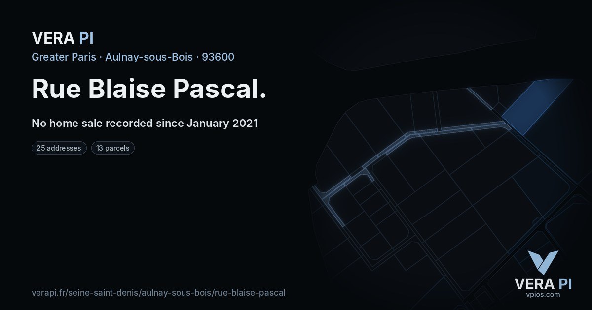 Rue Blaise Pascal, Aulnay-sous-Bois at night – every parcel coloured by the prices around it, the street's own parcels lit