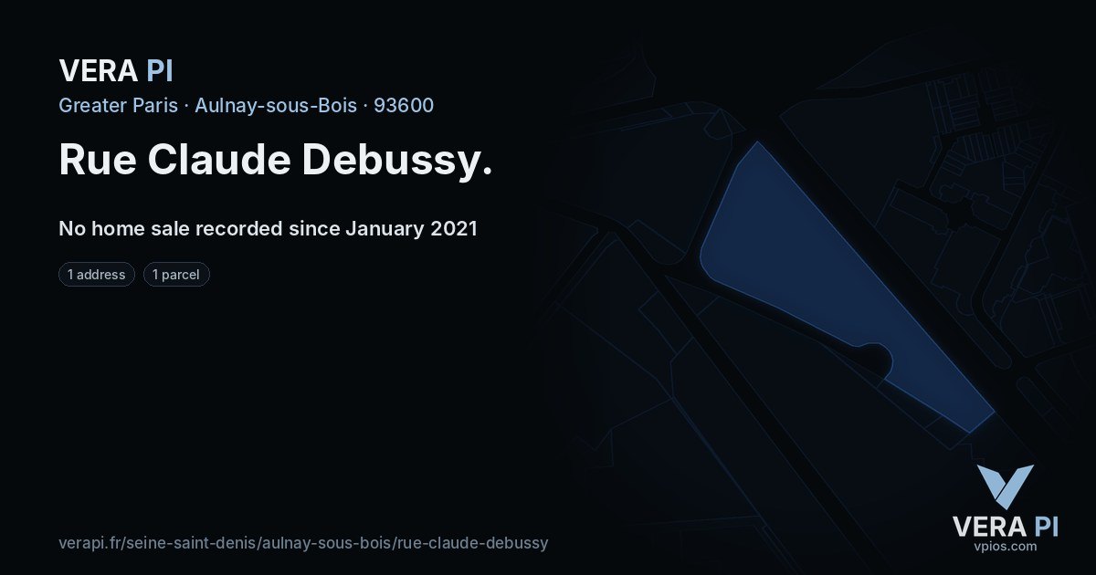 Rue Claude Debussy, Aulnay-sous-Bois at night – every parcel coloured by the prices around it, the street's own parcels lit