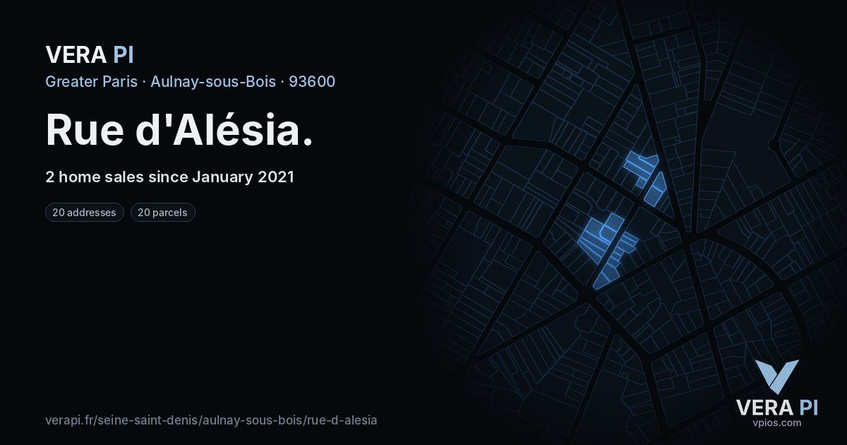 Rue d'Alésia, Aulnay-sous-Bois at night – every parcel coloured by the prices around it, the street's own parcels lit
