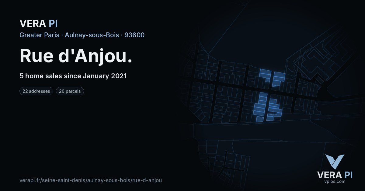Rue d'Anjou, Aulnay-sous-Bois at night – every parcel coloured by the prices around it, the street's own parcels lit
