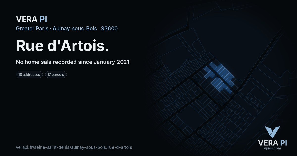 Rue d'Artois, Aulnay-sous-Bois at night – every parcel coloured by the prices around it, the street's own parcels lit