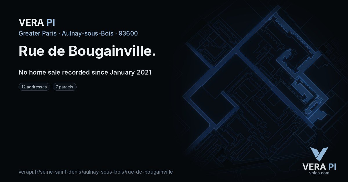 Rue de Bougainville, Aulnay-sous-Bois at night – every parcel coloured by the prices around it, the street's own parcels lit