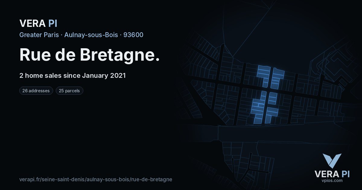 Rue de Bretagne, Aulnay-sous-Bois at night – every parcel coloured by the prices around it, the street's own parcels lit