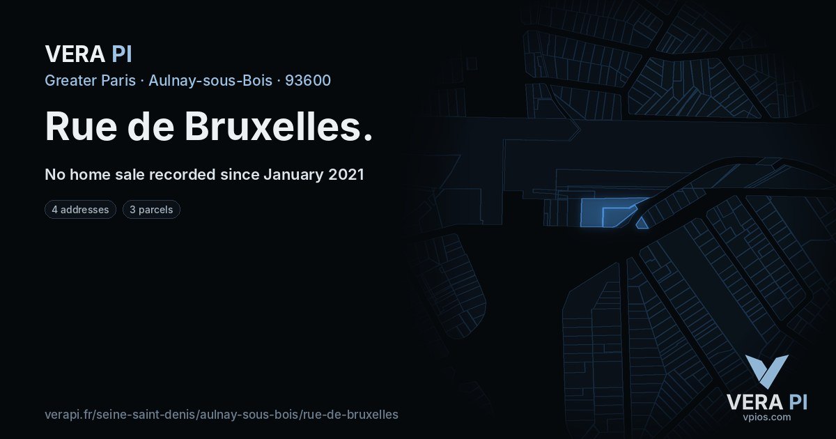 Rue de Bruxelles, Aulnay-sous-Bois at night – every parcel coloured by the prices around it, the street's own parcels lit