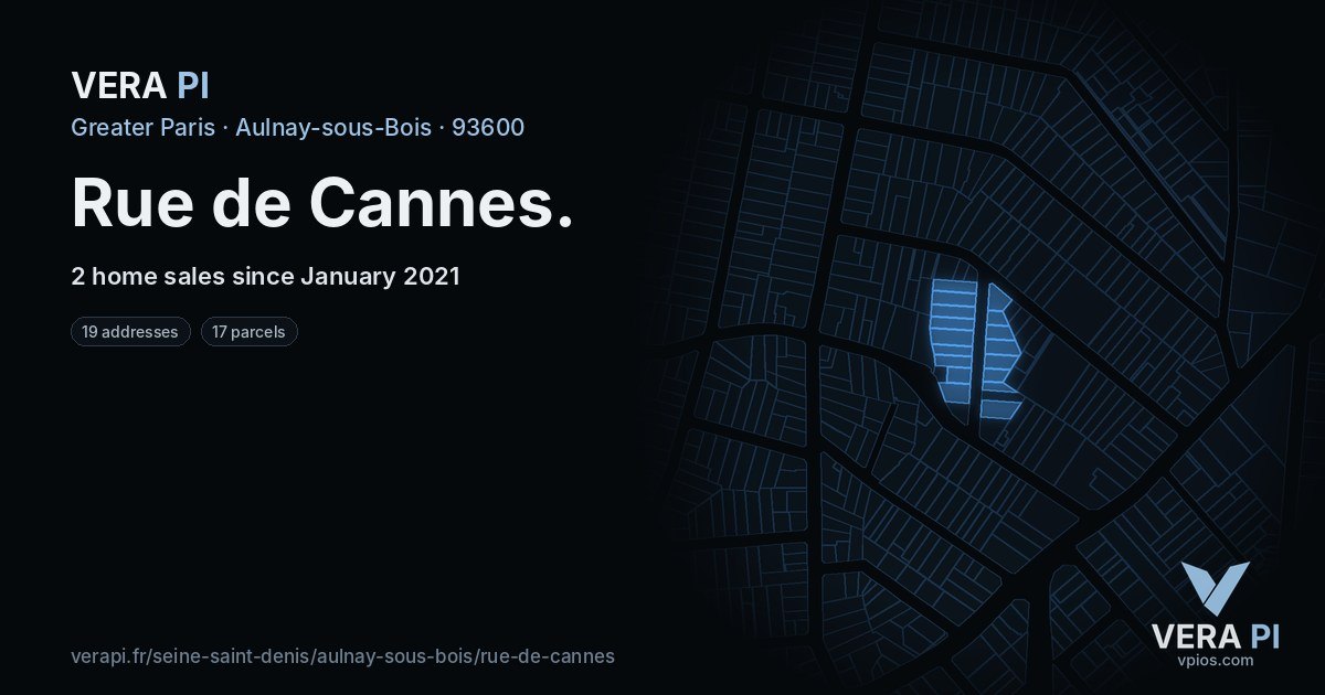 Rue de Cannes, Aulnay-sous-Bois at night – every parcel coloured by the prices around it, the street's own parcels lit