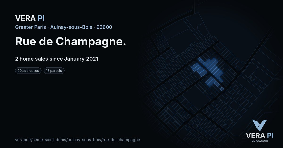 Rue de Champagne, Aulnay-sous-Bois at night – every parcel coloured by the prices around it, the street's own parcels lit