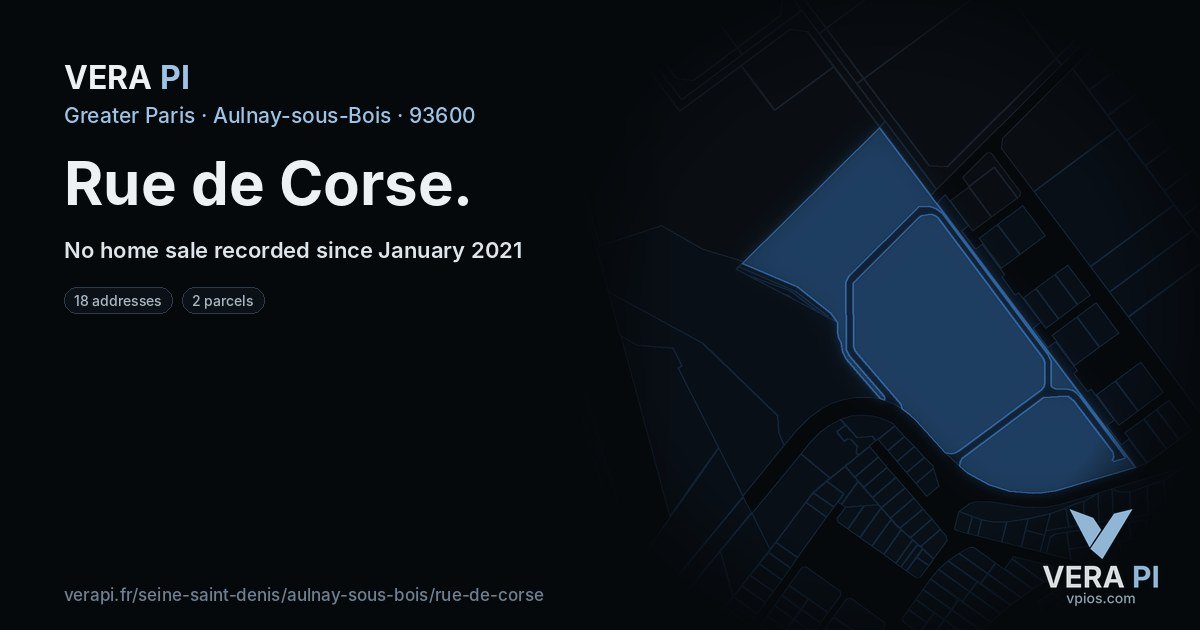 Rue de Corse, Aulnay-sous-Bois at night – every parcel coloured by the prices around it, the street's own parcels lit