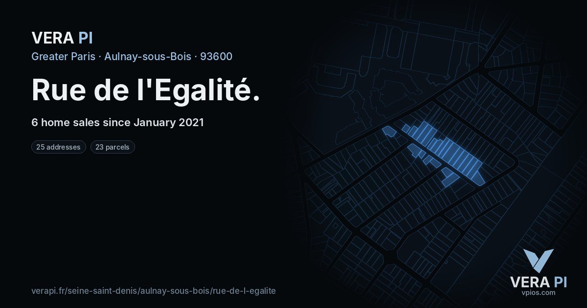 Rue de l'Egalité, Aulnay-sous-Bois at night – every parcel coloured by the prices around it, the street's own parcels lit