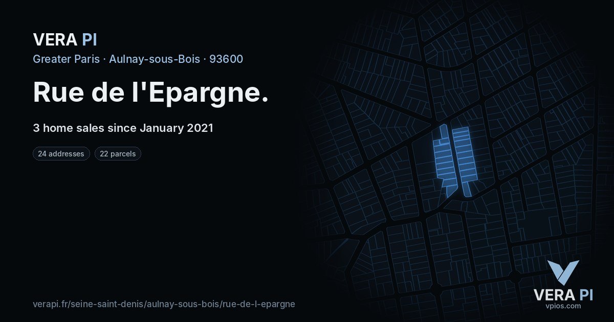 Rue de l'Epargne, Aulnay-sous-Bois at night – every parcel coloured by the prices around it, the street's own parcels lit