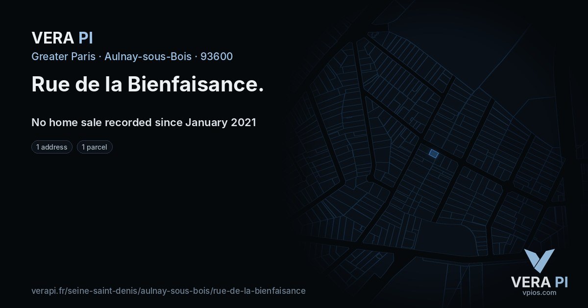 Rue de la Bienfaisance, Aulnay-sous-Bois at night – every parcel coloured by the prices around it, the street's own parcels lit