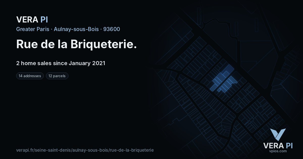 Rue de la Briqueterie, Aulnay-sous-Bois at night – every parcel coloured by the prices around it, the street's own parcels lit