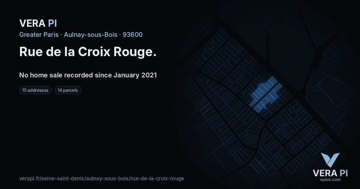 Rue de la Croix Rouge, Aulnay-sous-Bois at night – every parcel coloured by the prices around it, the street's own parcels lit