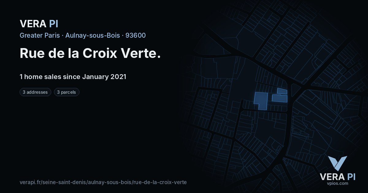 Rue de la Croix Verte, Aulnay-sous-Bois at night – every parcel coloured by the prices around it, the street's own parcels lit