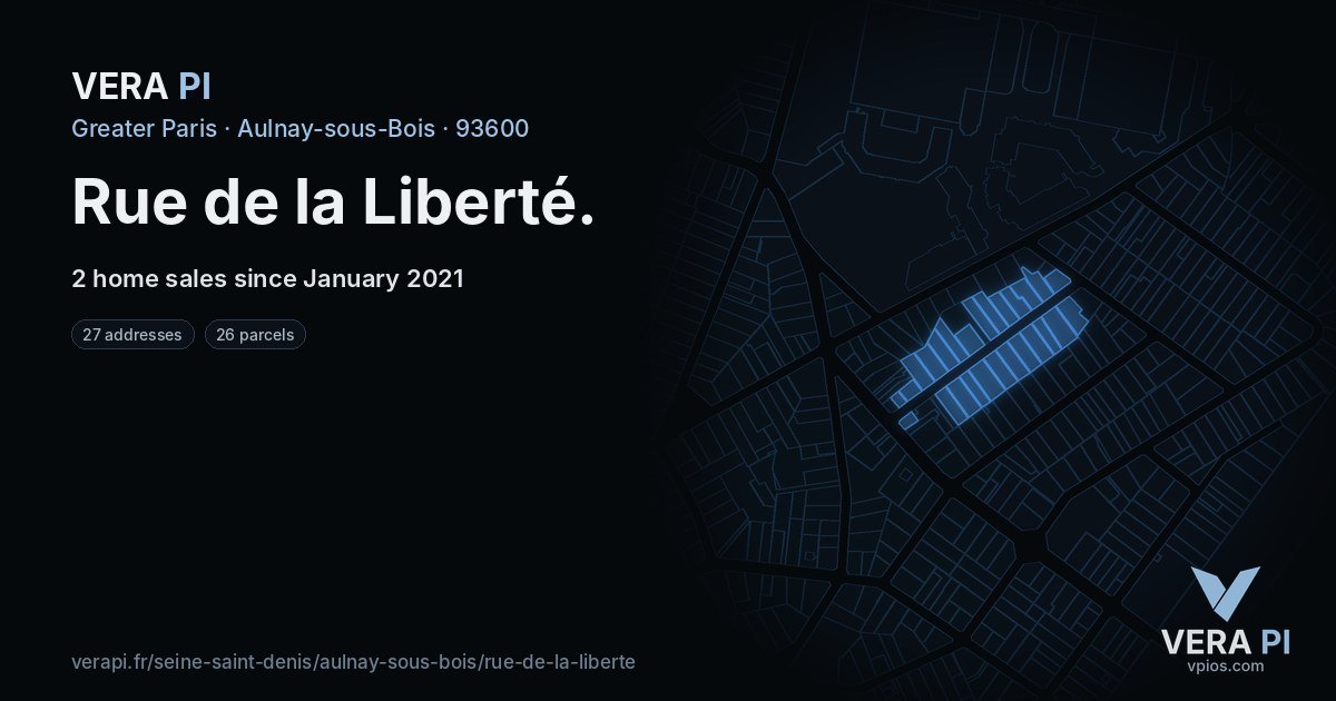 Rue de la Liberté, Aulnay-sous-Bois at night – every parcel coloured by the prices around it, the street's own parcels lit