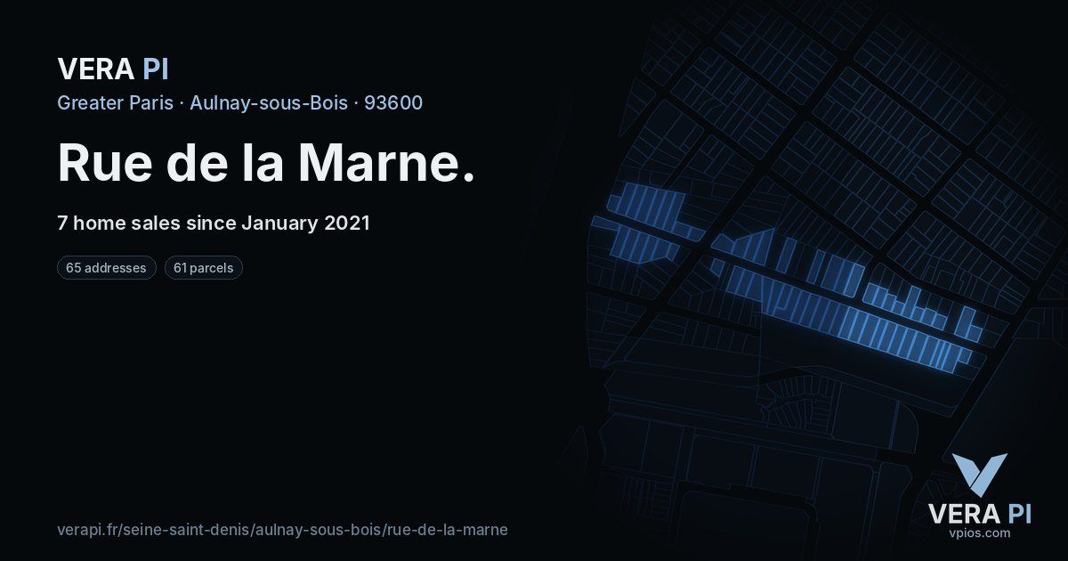 Rue de la Marne, Aulnay-sous-Bois at night – every parcel coloured by the prices around it, the street's own parcels lit