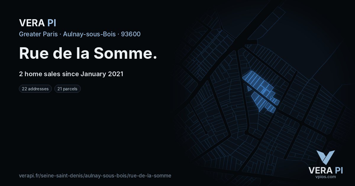 Rue de la Somme, Aulnay-sous-Bois at night – every parcel coloured by the prices around it, the street's own parcels lit
