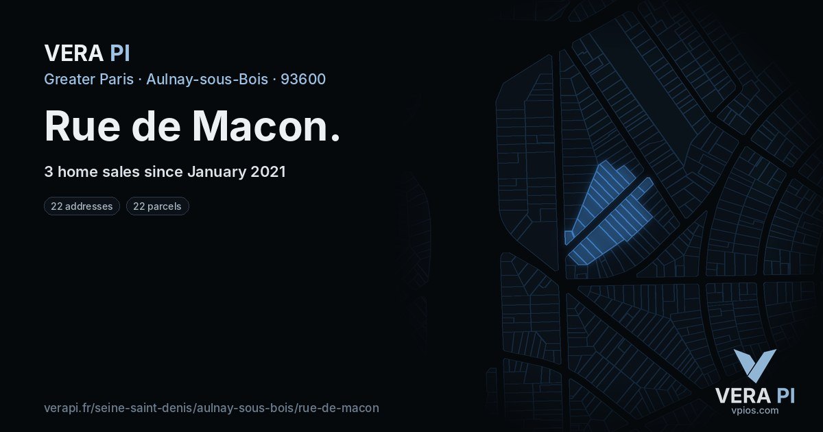 Rue de Macon, Aulnay-sous-Bois at night – every parcel coloured by the prices around it, the street's own parcels lit