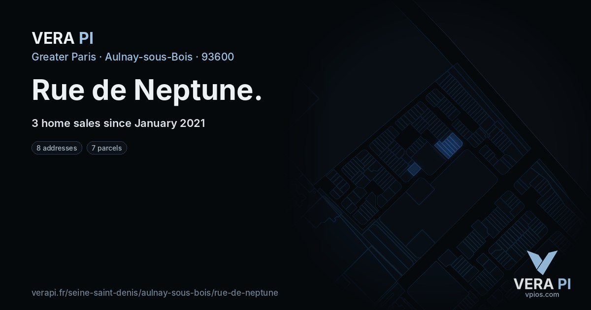 Rue de Neptune, Aulnay-sous-Bois at night – every parcel coloured by the prices around it, the street's own parcels lit