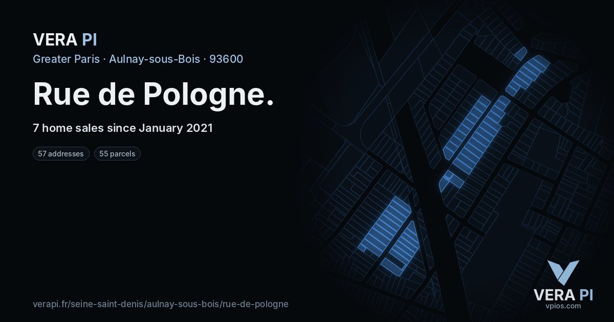Rue de Pologne, Aulnay-sous-Bois at night – every parcel coloured by the prices around it, the street's own parcels lit