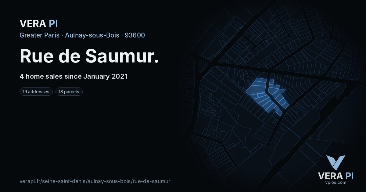 Rue de Saumur, Aulnay-sous-Bois at night – every parcel coloured by the prices around it, the street's own parcels lit