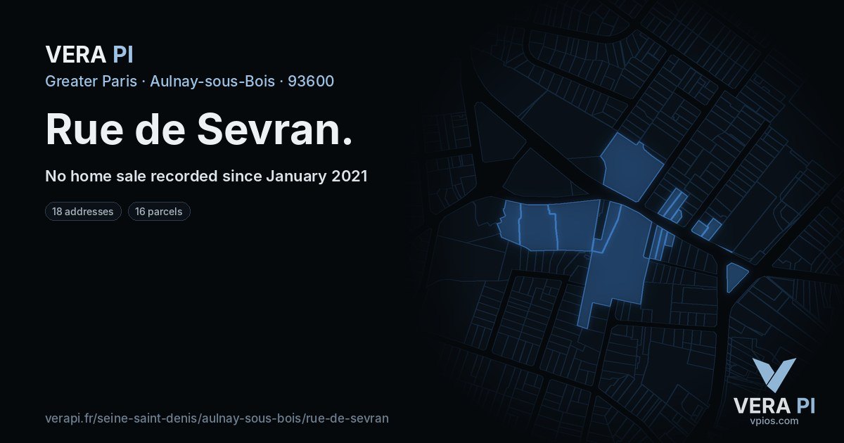 Rue de Sevran, Aulnay-sous-Bois at night – every parcel coloured by the prices around it, the street's own parcels lit