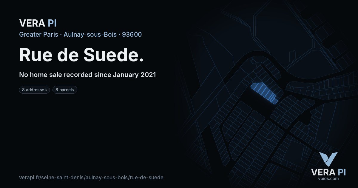 Rue de Suede, Aulnay-sous-Bois at night – every parcel coloured by the prices around it, the street's own parcels lit