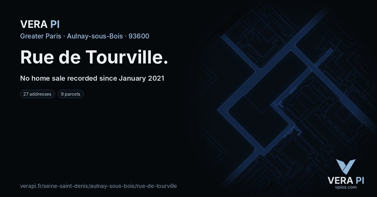 Rue de Tourville, Aulnay-sous-Bois at night – every parcel coloured by the prices around it, the street's own parcels lit