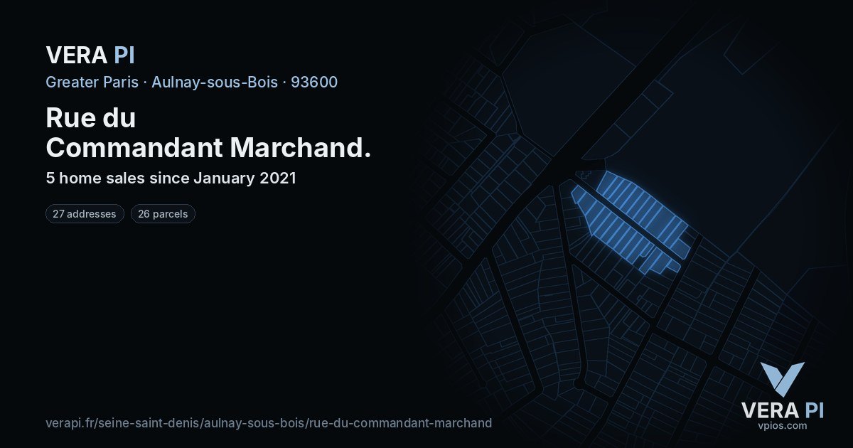 Rue du Commandant Marchand, Aulnay-sous-Bois at night – every parcel coloured by the prices around it, the street's own parcels lit