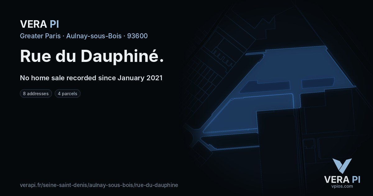 Rue du Dauphiné, Aulnay-sous-Bois at night – every parcel coloured by the prices around it, the street's own parcels lit