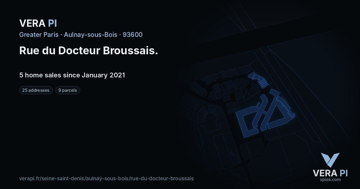 Rue du Docteur Broussais, Aulnay-sous-Bois at night – every parcel coloured by the prices around it, the street's own parcels lit