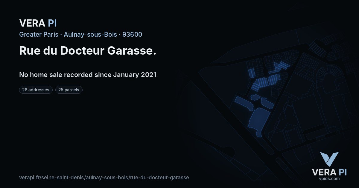 Rue du Docteur Garasse, Aulnay-sous-Bois at night – every parcel coloured by the prices around it, the street's own parcels lit