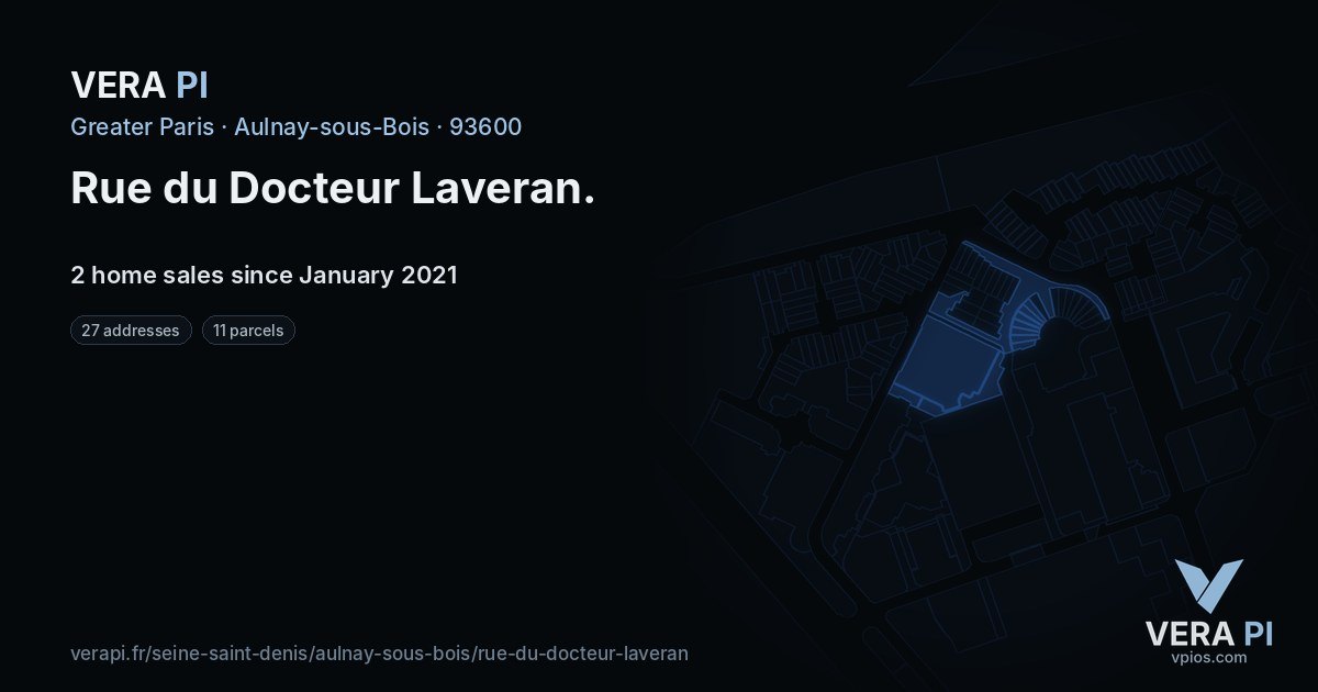 Rue du Docteur Laveran, Aulnay-sous-Bois at night – every parcel coloured by the prices around it, the street's own parcels lit