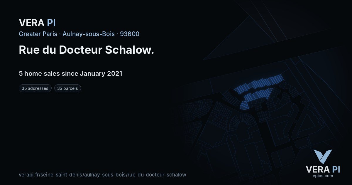 Rue du Docteur Schalow, Aulnay-sous-Bois at night – every parcel coloured by the prices around it, the street's own parcels lit