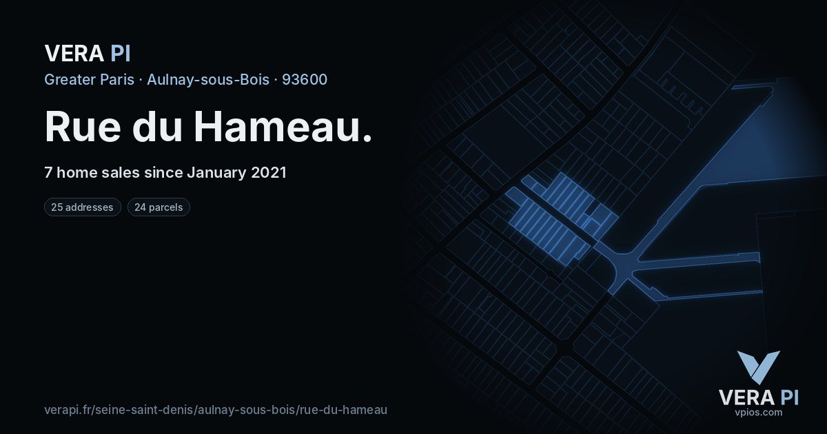 Rue du Hameau, Aulnay-sous-Bois at night – every parcel coloured by the prices around it, the street's own parcels lit