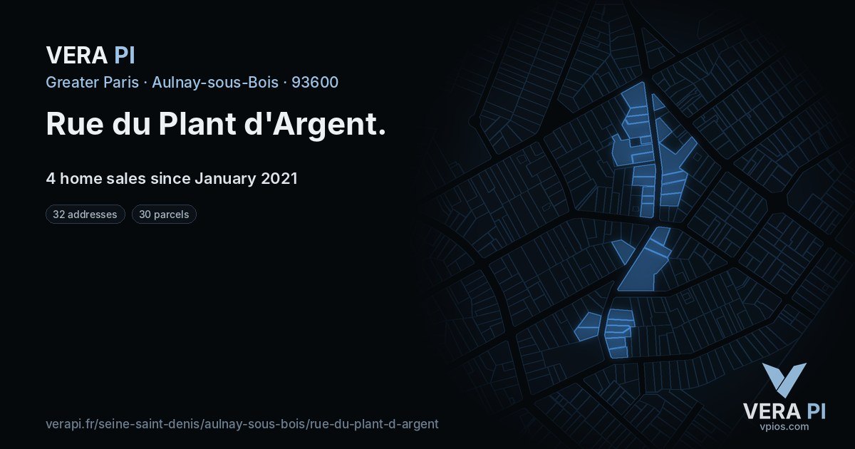 Rue du Plant d'Argent, Aulnay-sous-Bois at night – every parcel coloured by the prices around it, the street's own parcels lit