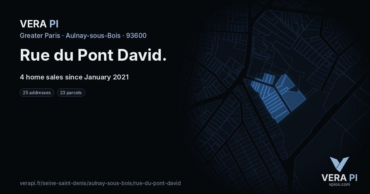 Rue du Pont David, Aulnay-sous-Bois at night – every parcel coloured by the prices around it, the street's own parcels lit