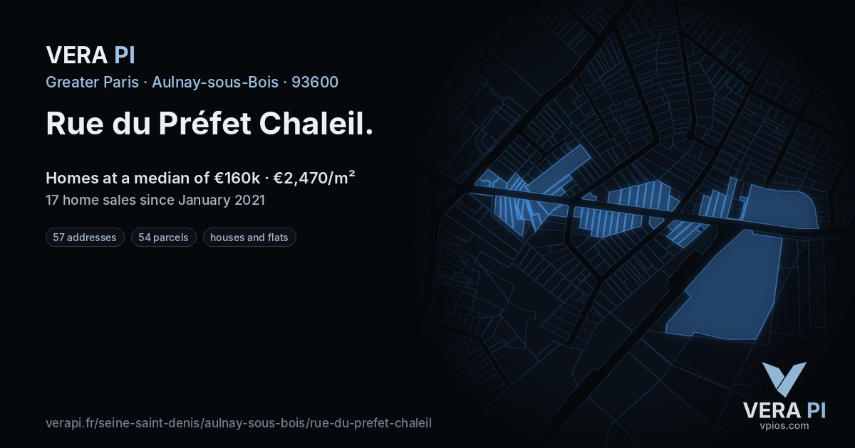 Rue du Préfet Chaleil, Aulnay-sous-Bois at night – every parcel coloured by the prices around it, the street's own parcels lit