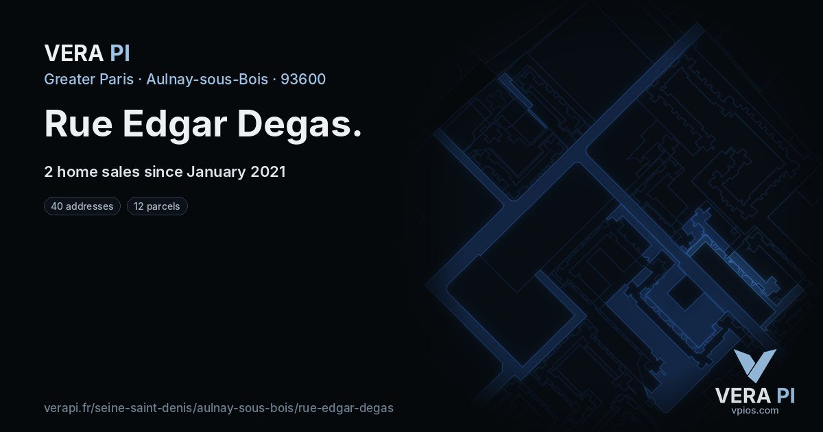 Rue Edgar Degas, Aulnay-sous-Bois at night – every parcel coloured by the prices around it, the street's own parcels lit