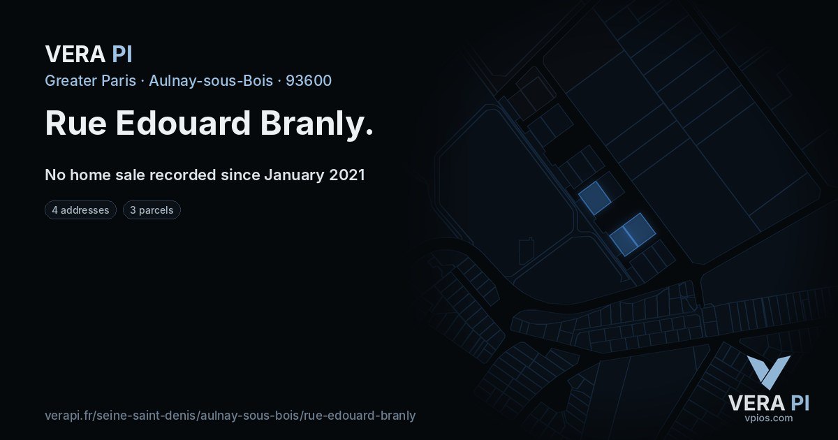 Rue Edouard Branly, Aulnay-sous-Bois at night – every parcel coloured by the prices around it, the street's own parcels lit