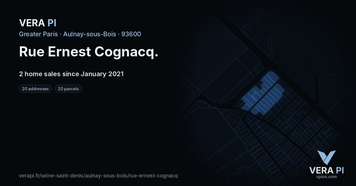 Rue Ernest Cognacq, Aulnay-sous-Bois at night – every parcel coloured by the prices around it, the street's own parcels lit