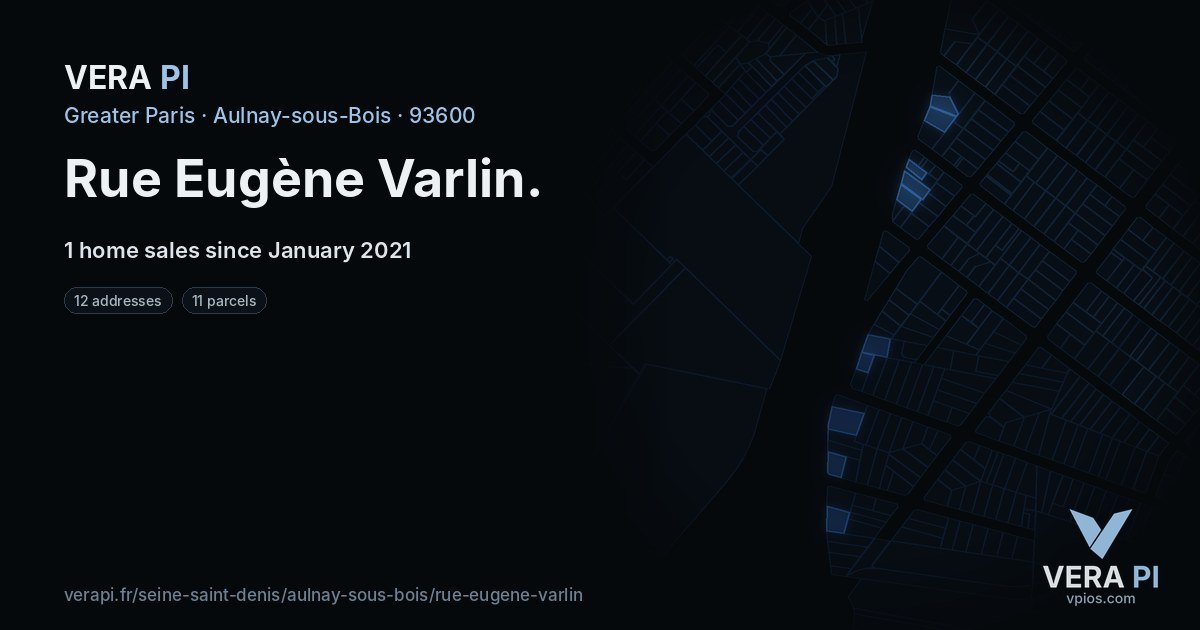 Rue Eugène Varlin, Aulnay-sous-Bois at night – every parcel coloured by the prices around it, the street's own parcels lit