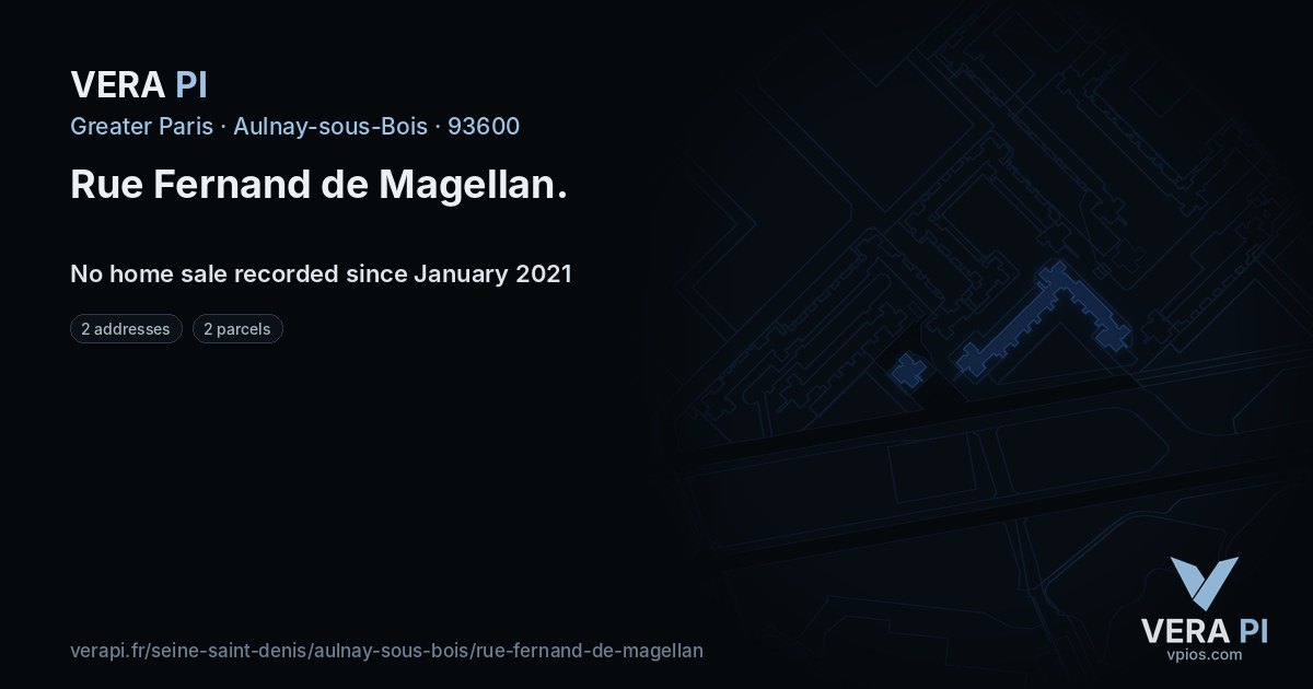 Rue Fernand de Magellan, Aulnay-sous-Bois at night – every parcel coloured by the prices around it, the street's own parcels lit