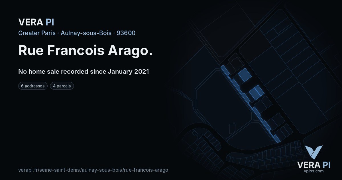 Rue Francois Arago, Aulnay-sous-Bois at night – every parcel coloured by the prices around it, the street's own parcels lit