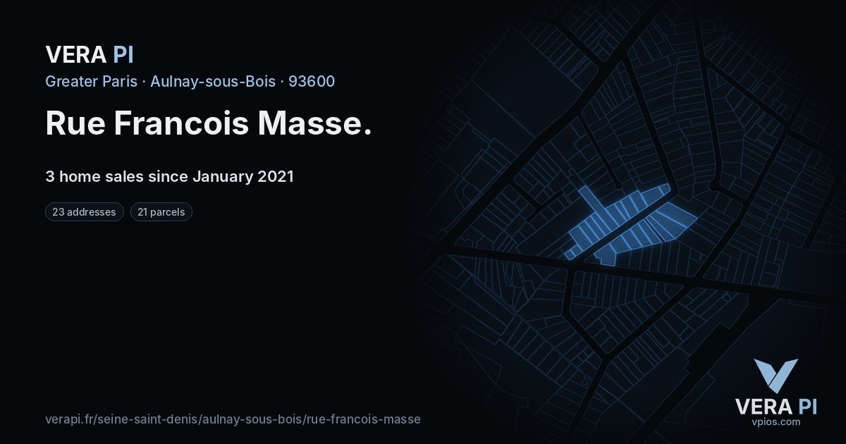 Rue Francois Masse, Aulnay-sous-Bois at night – every parcel coloured by the prices around it, the street's own parcels lit